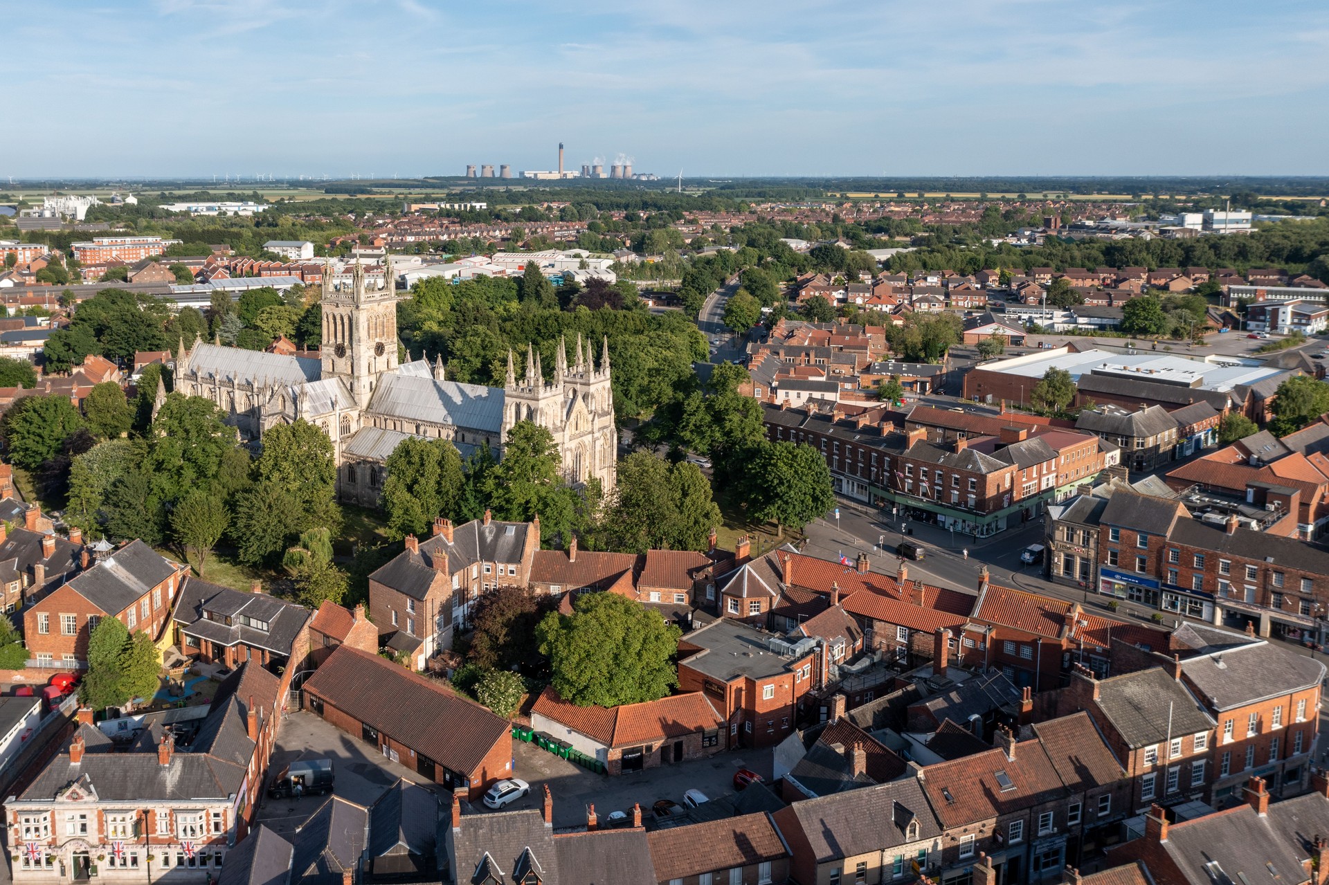 Aerial view of Selby Abbey skyline